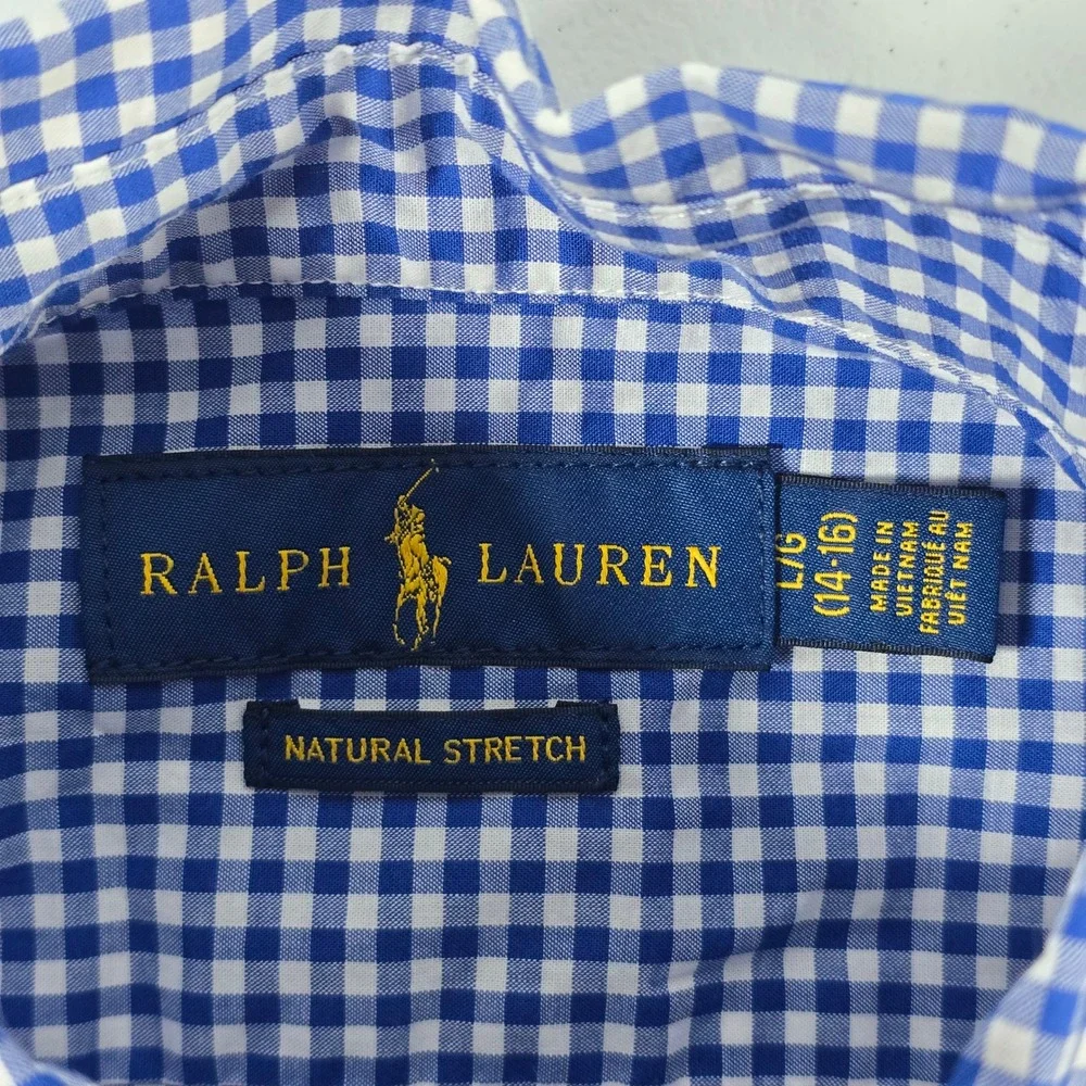 Ralph Lauren Kids Gingham Button Down Shirt Long Sleeve‎ Blue White Size L/6